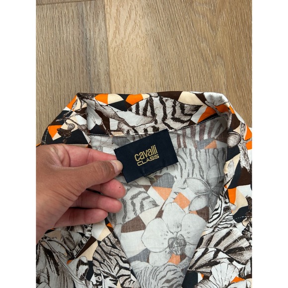 Roberto Cavalli animal print floral‎ button up collard shortsleeve midi dress - Picture 3 of 7